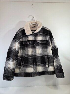 Levi's Black & White Plaid Sherpa Trucker Jacket Size XL